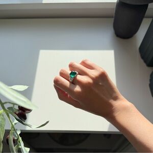 Lab-Created Emerald Statement Ring – Gold-Plated 925 Silver